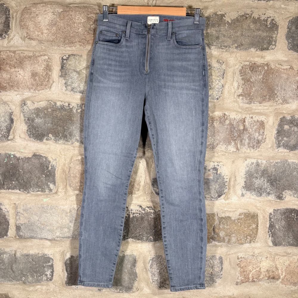 Alice + Olivia You Look Good Women's 27 Zip Front Skinny Jeans Easy Breezy Gray
